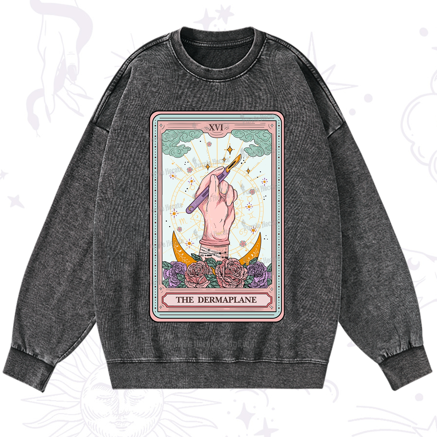 Purplehecate The Dermaplane Tarot Card Washed Sweatshirt