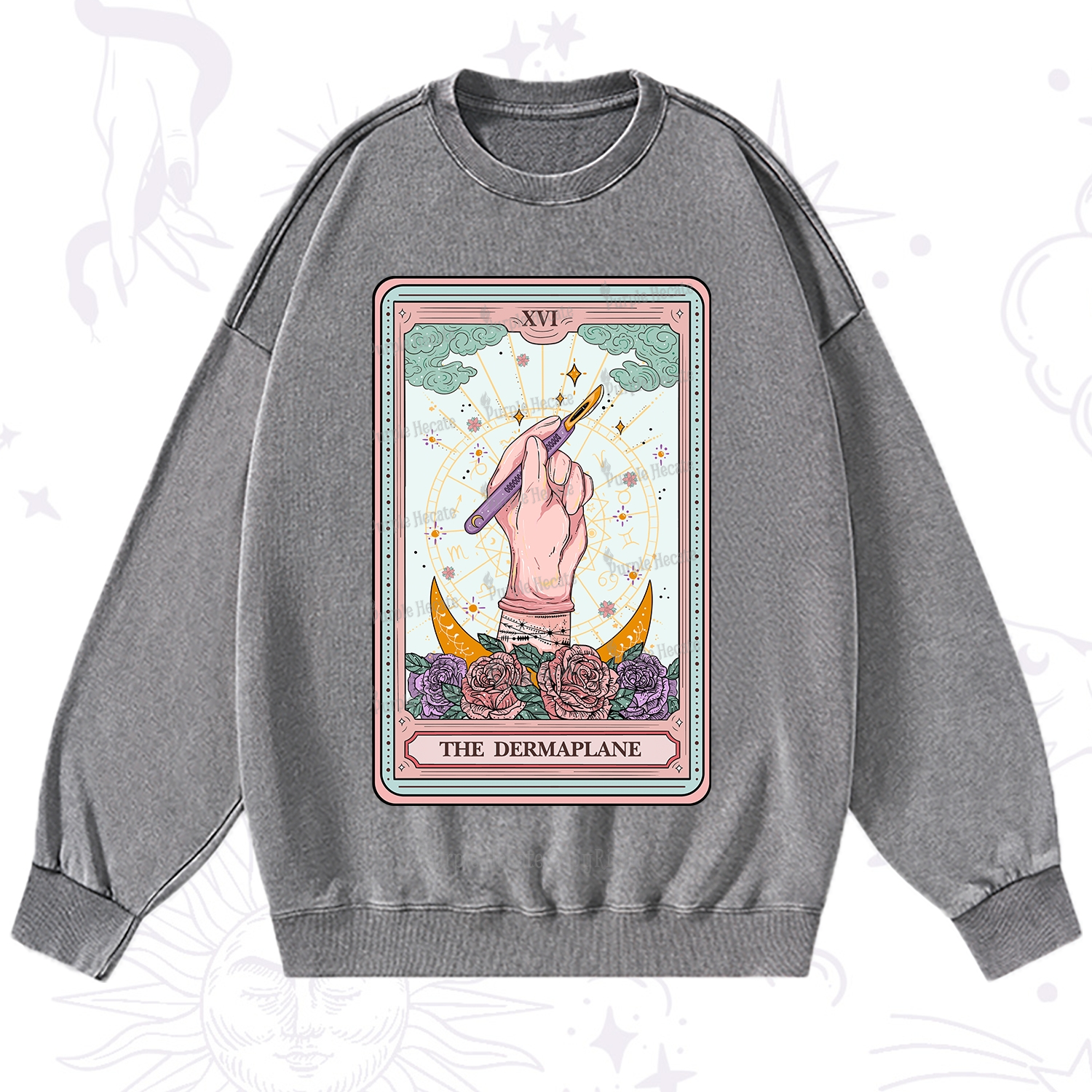 Purplehecate The Dermaplane Tarot Card Washed Sweatshirt
