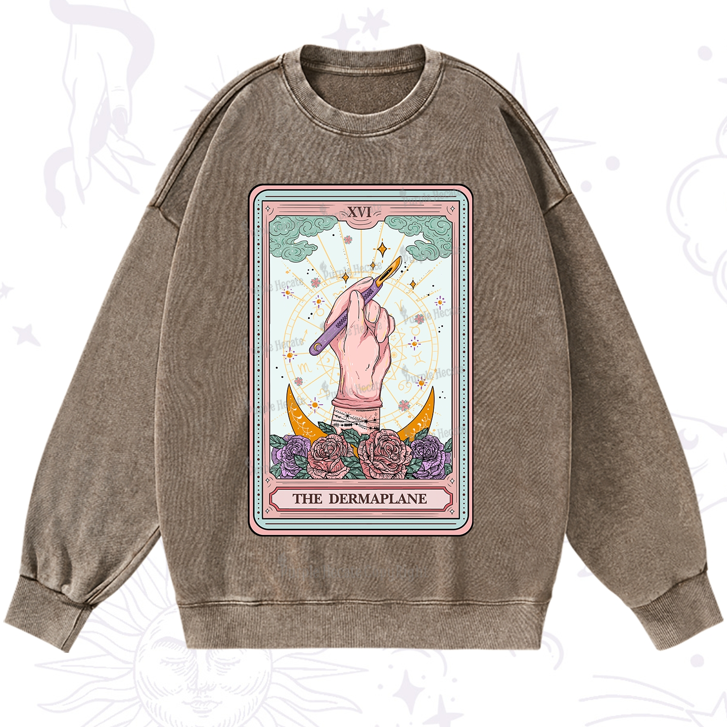 Purplehecate The Dermaplane Tarot Card Washed Sweatshirt