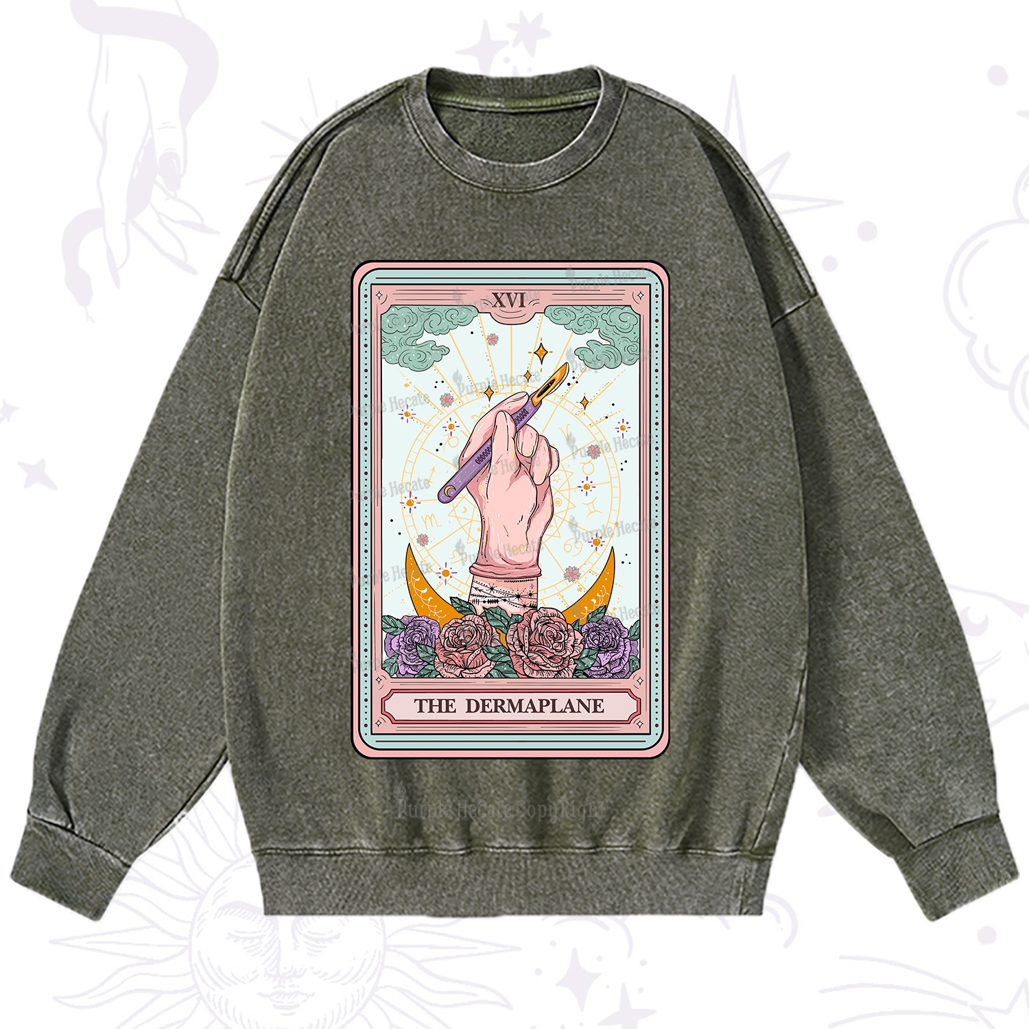 Purplehecate The Dermaplane Tarot Card Washed Sweatshirt