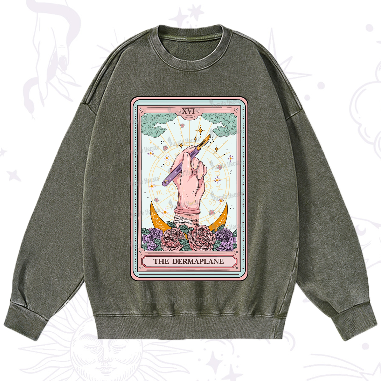 Purplehecate The Dermaplane Tarot Card Washed Sweatshirt