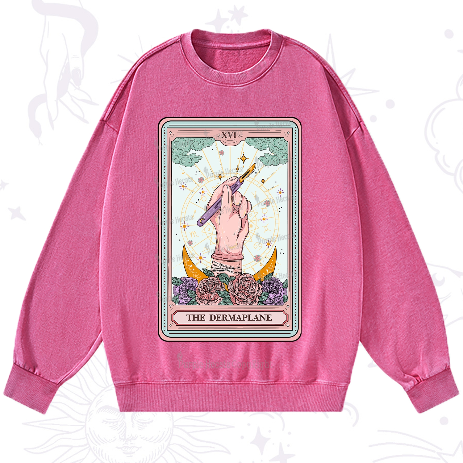 Purplehecate The Dermaplane Tarot Card Washed Sweatshirt