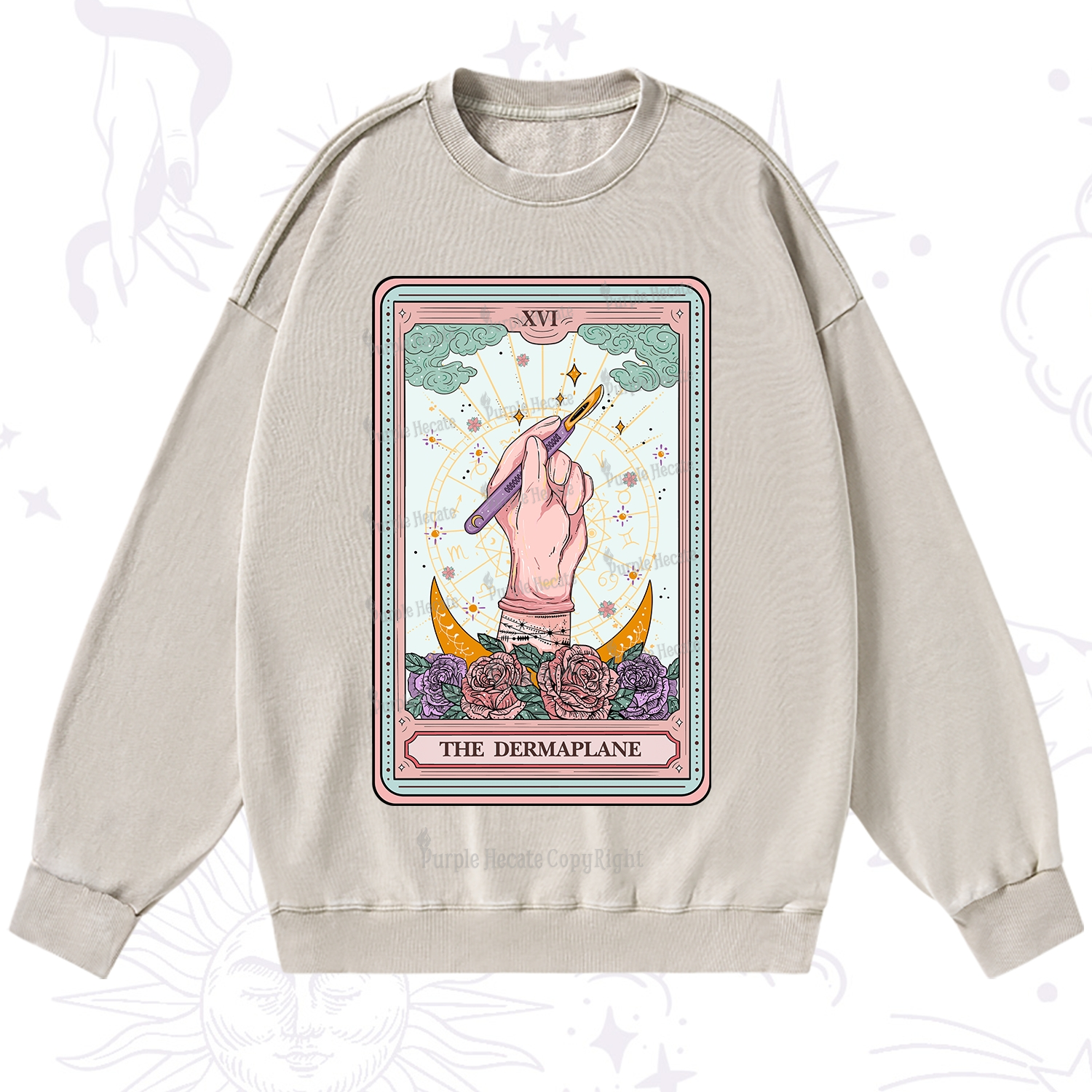 Purplehecate The Dermaplane Tarot Card Washed Sweatshirt