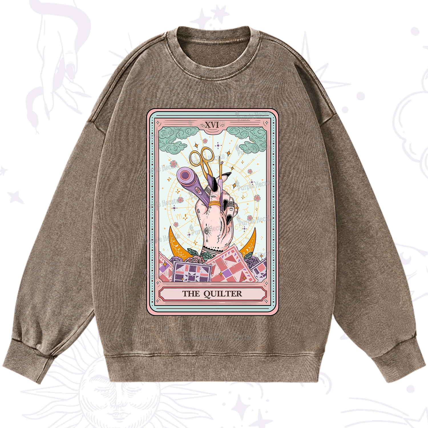 Purplehecate The Quilter Tarot Card Washed Sweatshirt