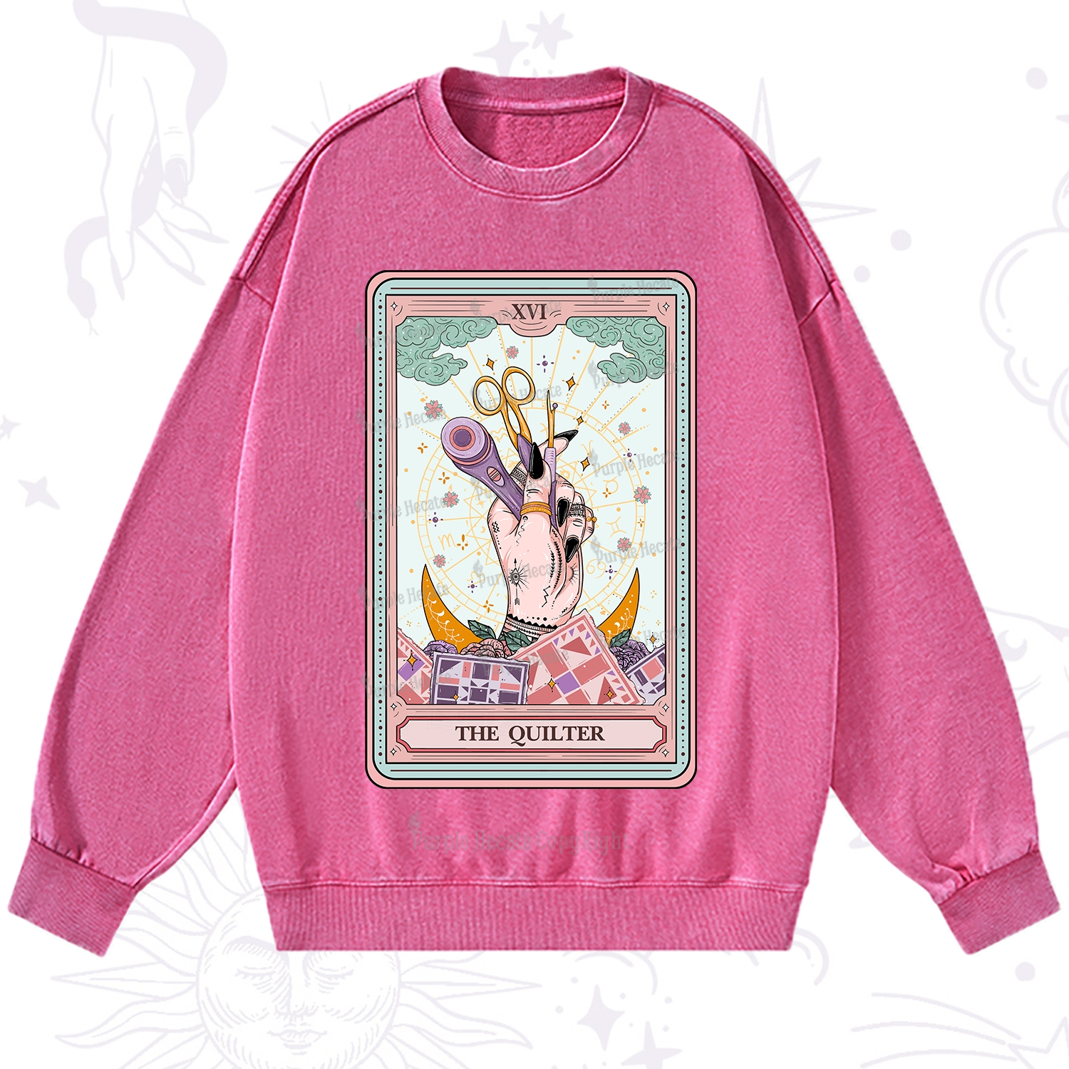 Purplehecate The Quilter Tarot Card Washed Sweatshirt