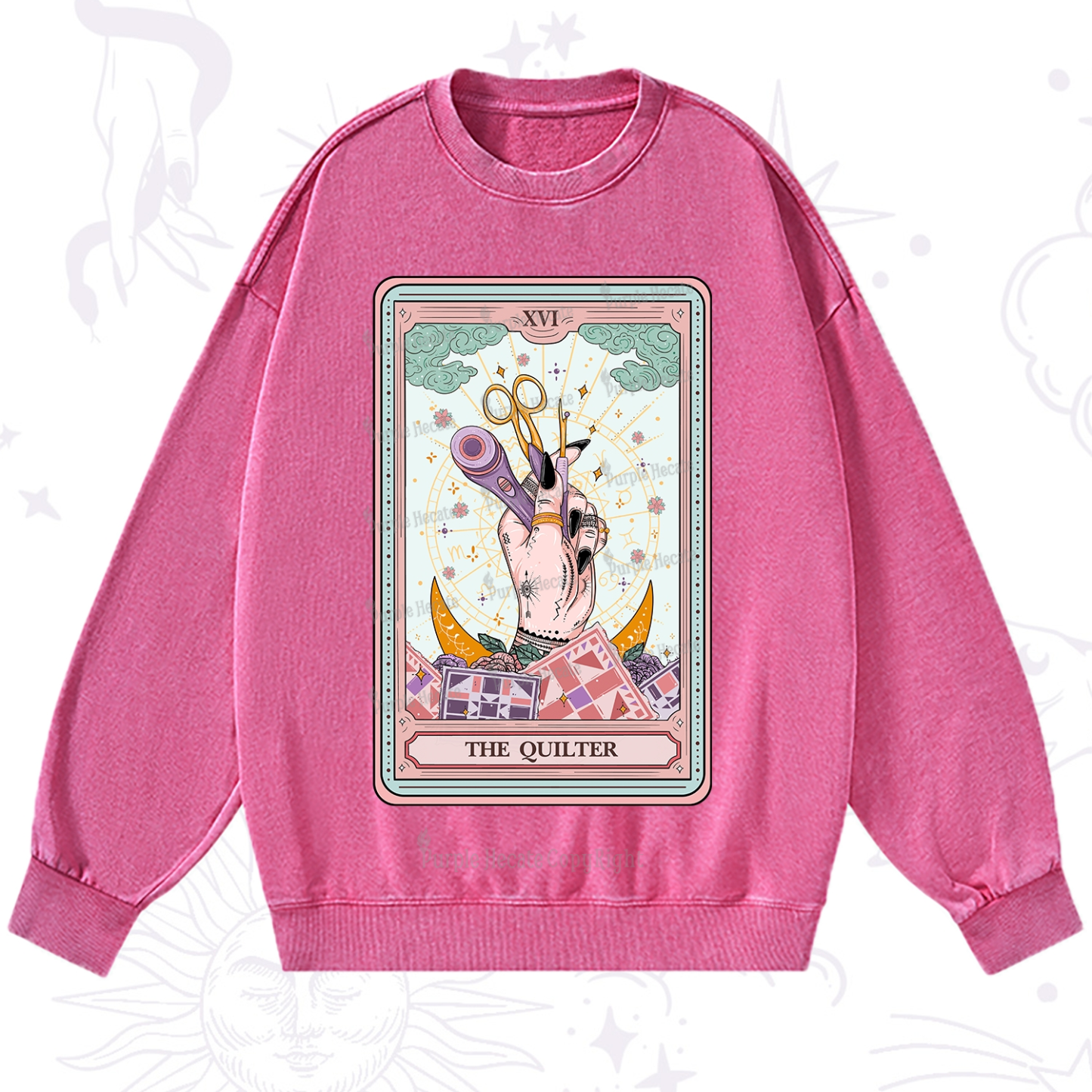 Purplehecate The Quilter Tarot Card Washed Sweatshirt