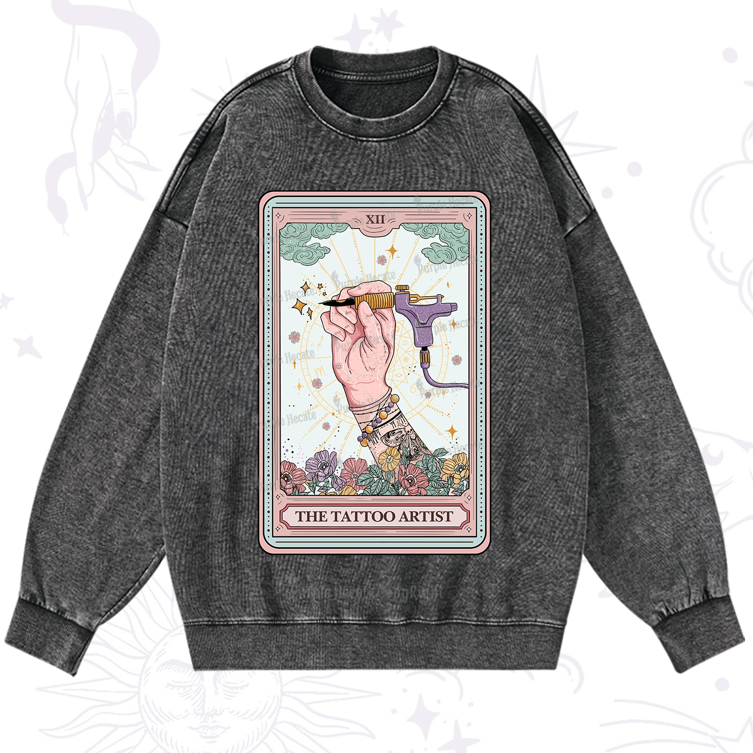 Purplehecate The Tattoo Artist Tarot Card Washed Sweatshirt