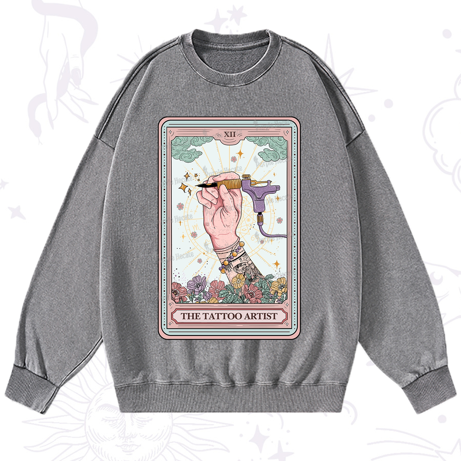Purplehecate The Tattoo Artist Tarot Card Washed Sweatshirt