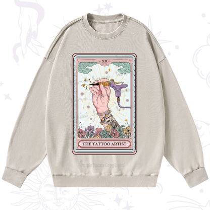 Purplehecate The Tattoo Artist Tarot Card Washed Sweatshirt