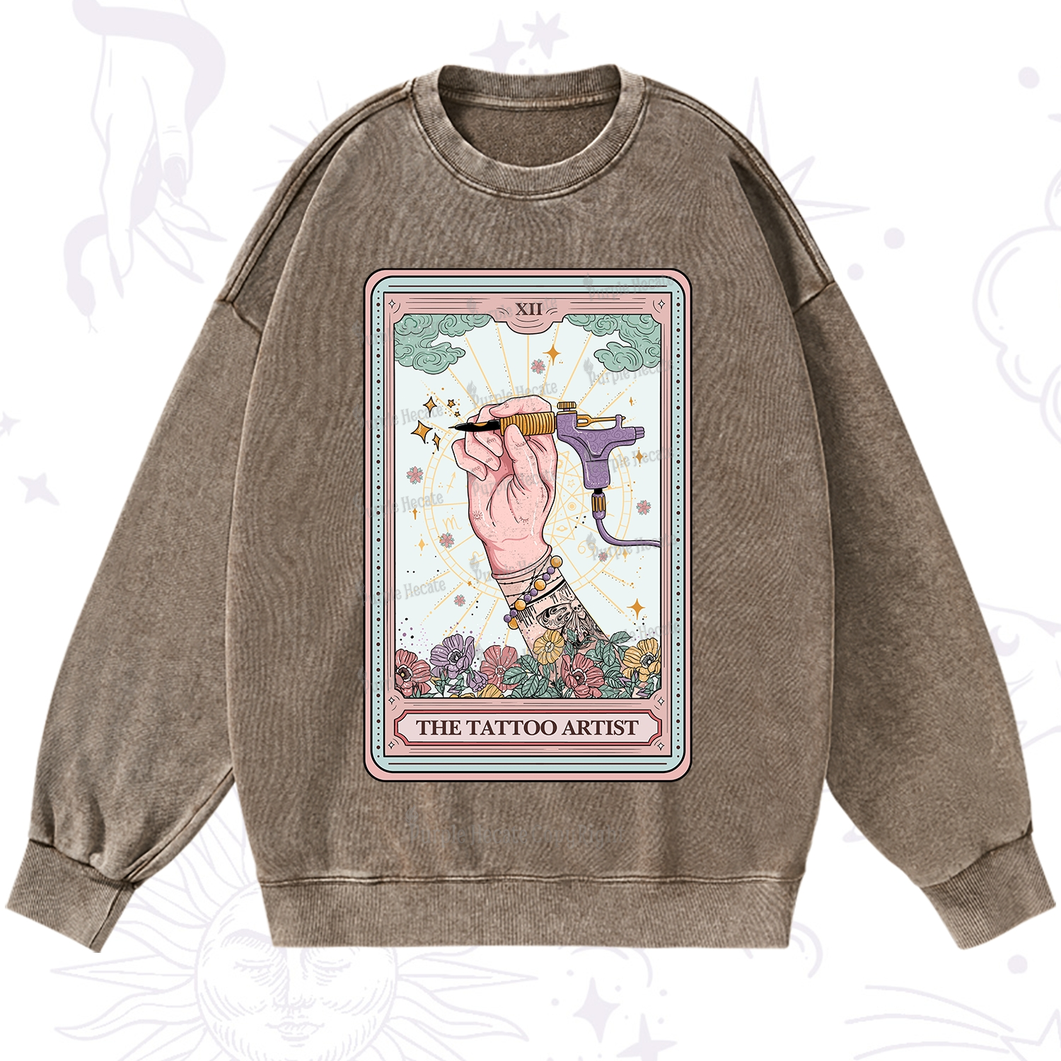 Purplehecate The Tattoo Artist Tarot Card Washed Sweatshirt