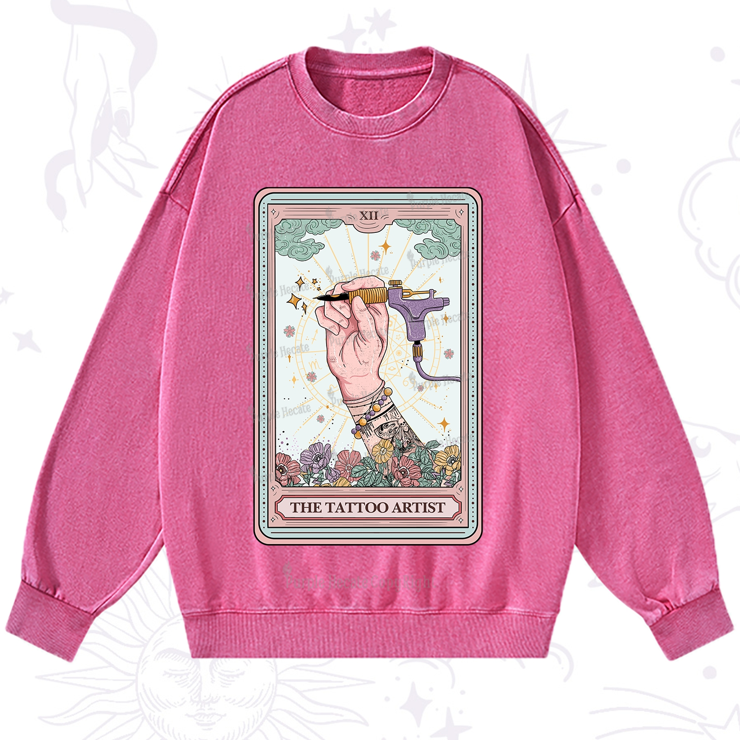 Purplehecate The Tattoo Artist Tarot Card Washed Sweatshirt