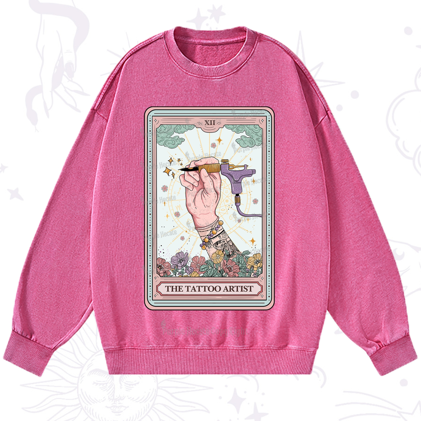 Purplehecate The Tattoo Artist Tarot Card Washed Sweatshirt