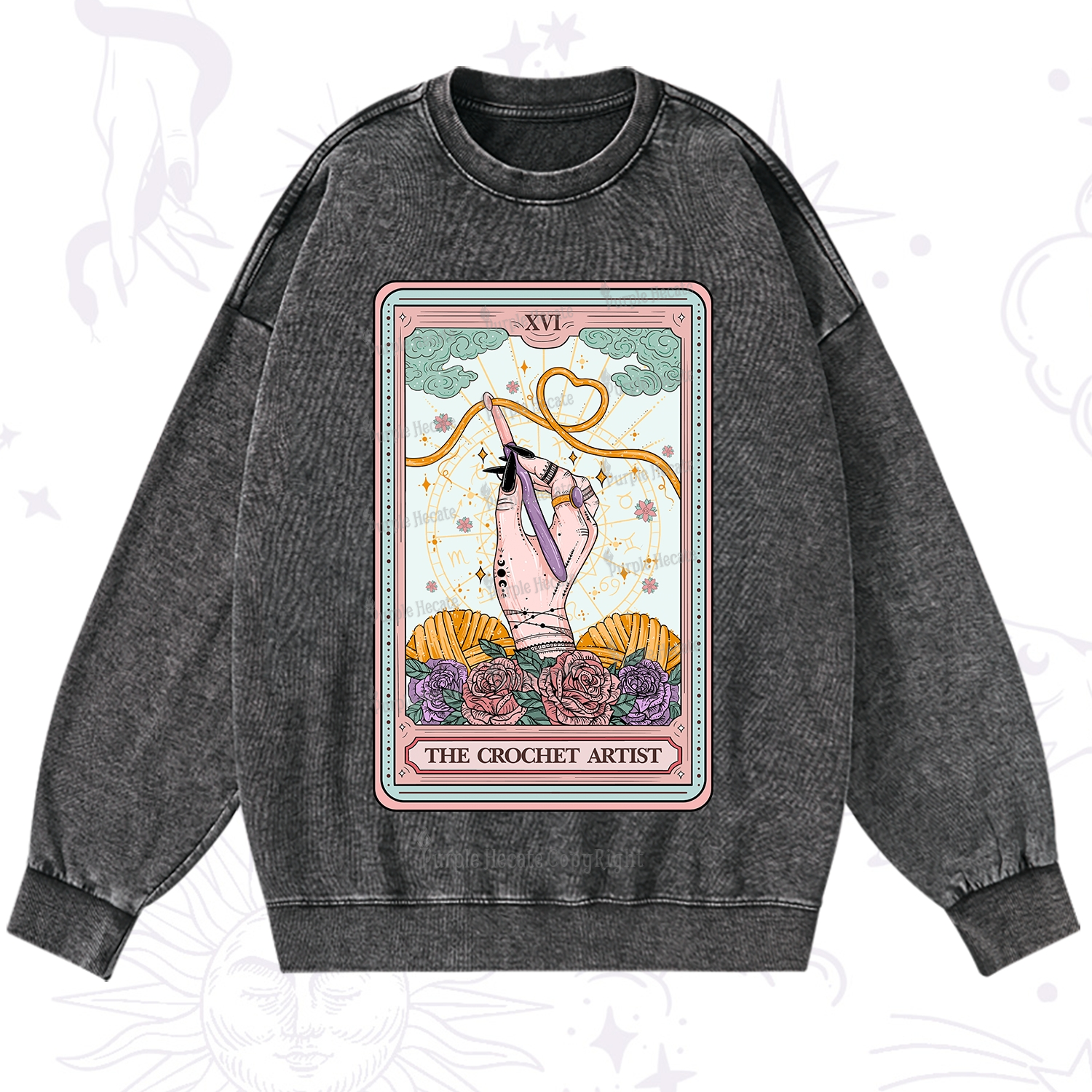 Purplehecate The Crochet Artist Tarot Card Washed Sweatshirt