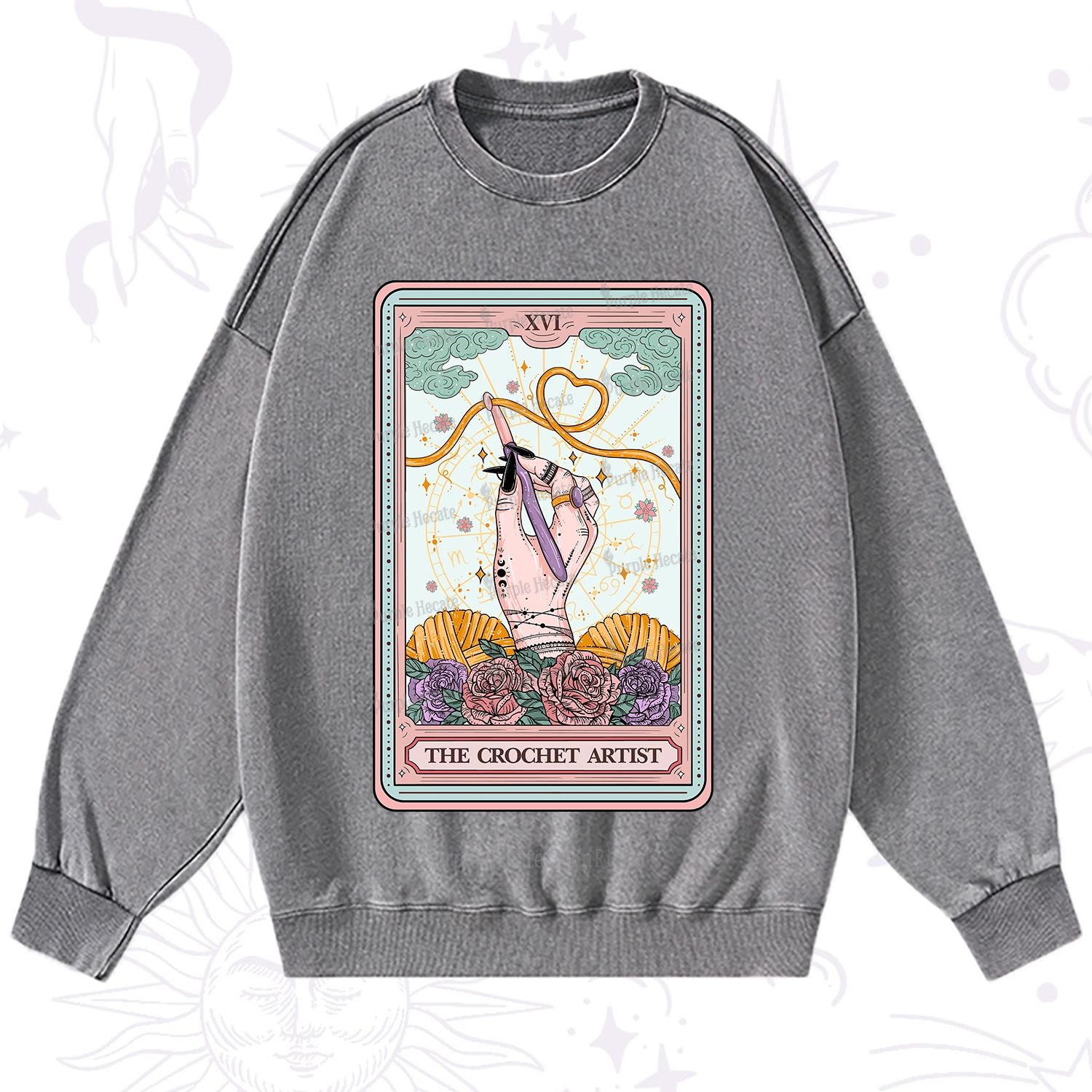Purplehecate The Crochet Artist Tarot Card Washed Sweatshirt