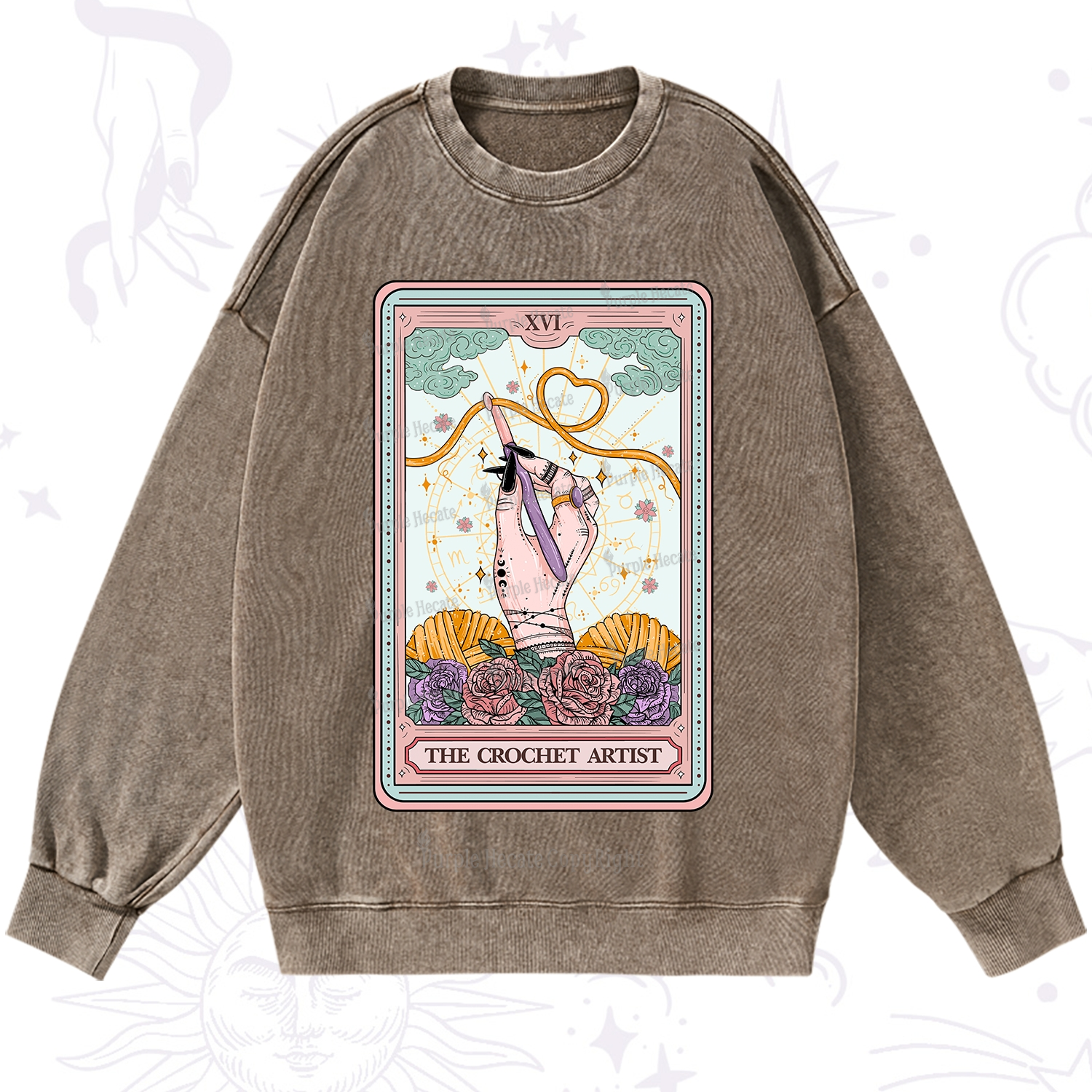 Purplehecate The Crochet Artist Tarot Card Washed Sweatshirt