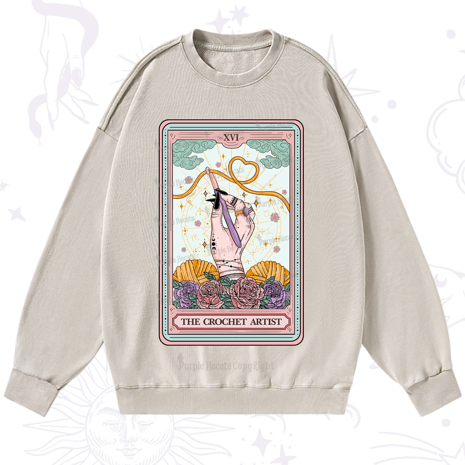 Purplehecate The Crochet Artist Tarot Card Washed Sweatshirt