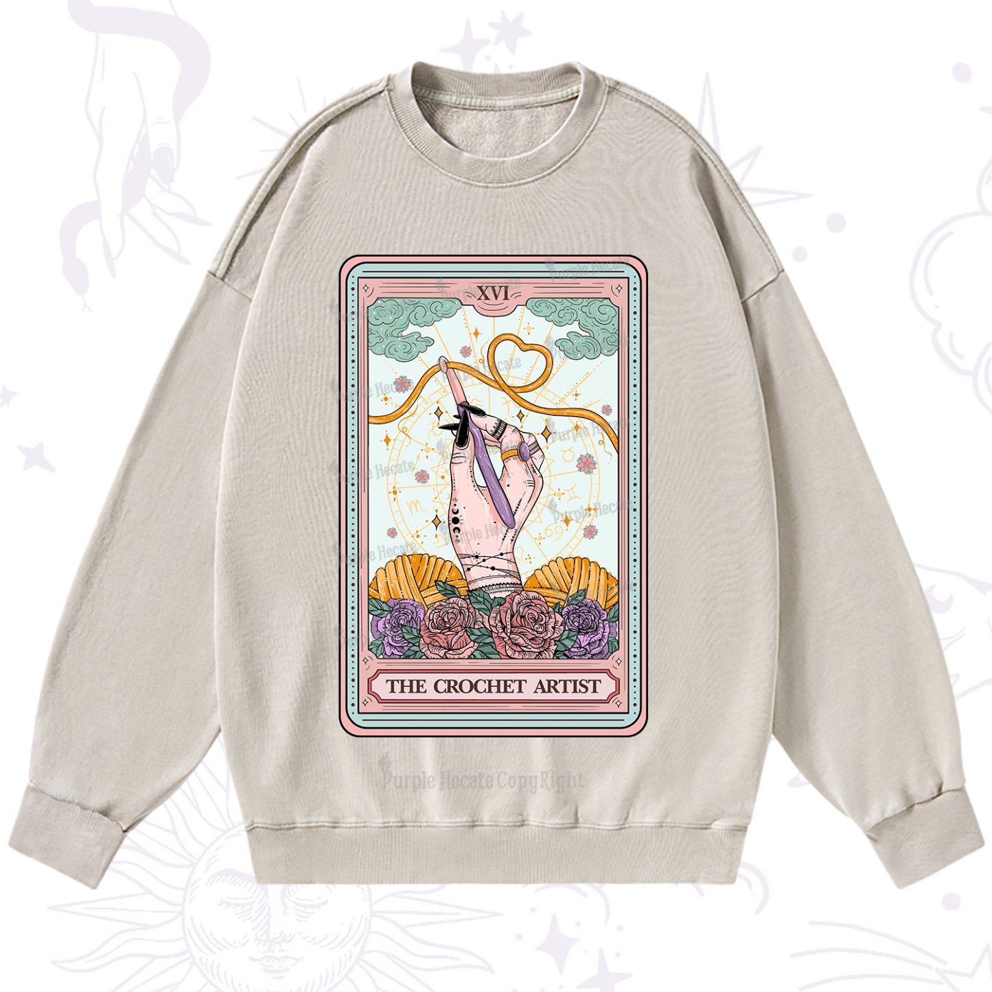 Purplehecate The Crochet Artist Tarot Card Washed Sweatshirt