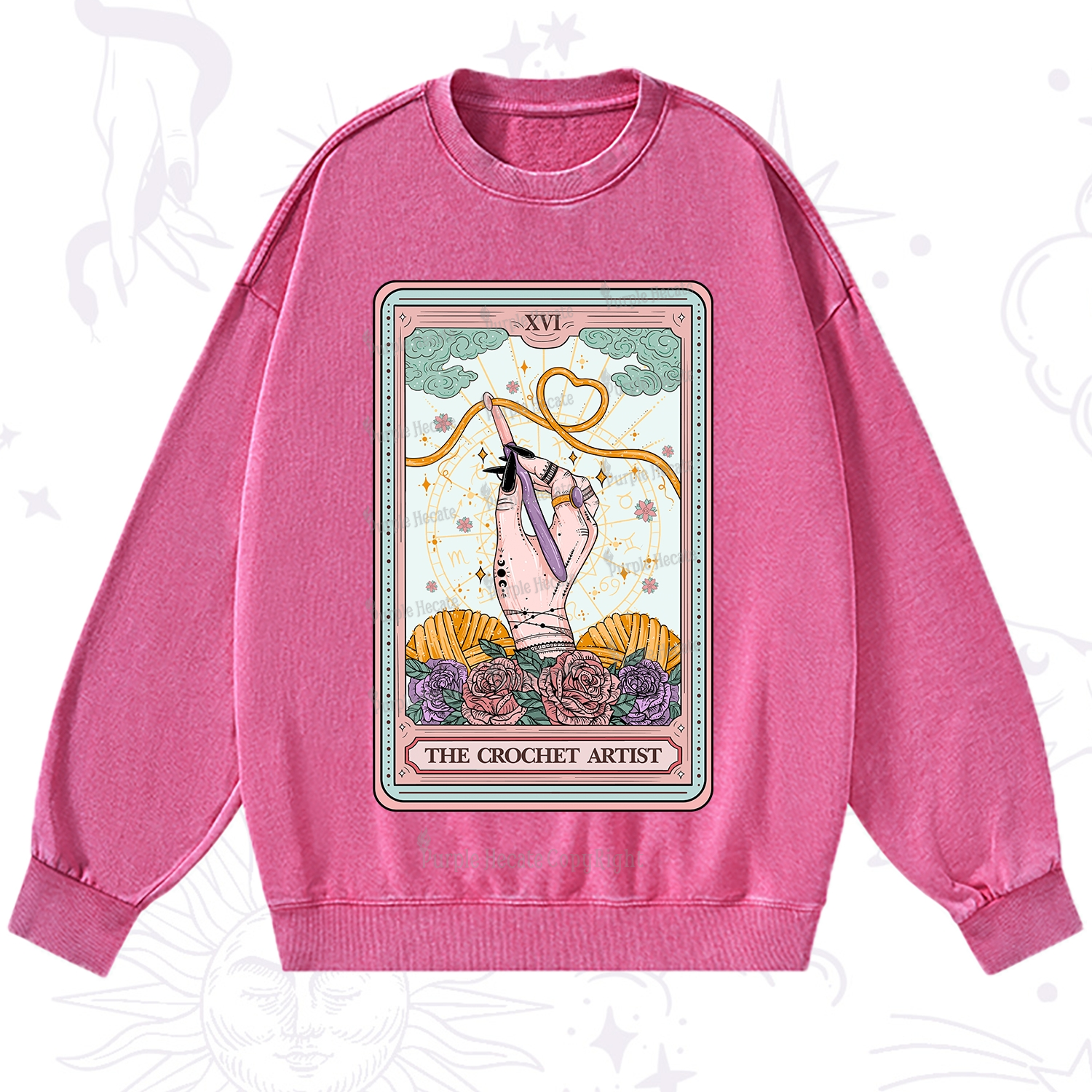 Purplehecate The Crochet Artist Tarot Card Washed Sweatshirt