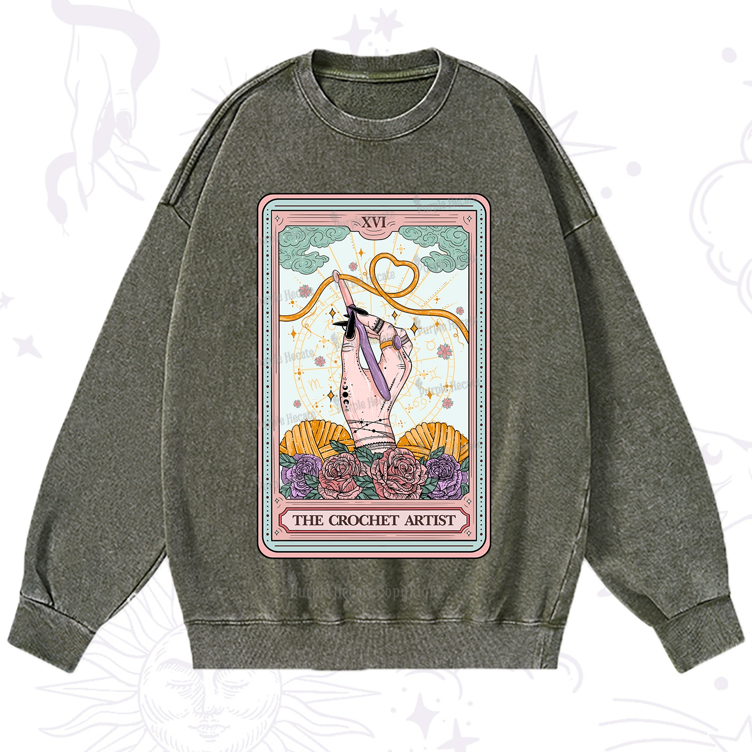Purplehecate The Crochet Artist Tarot Card Washed Sweatshirt