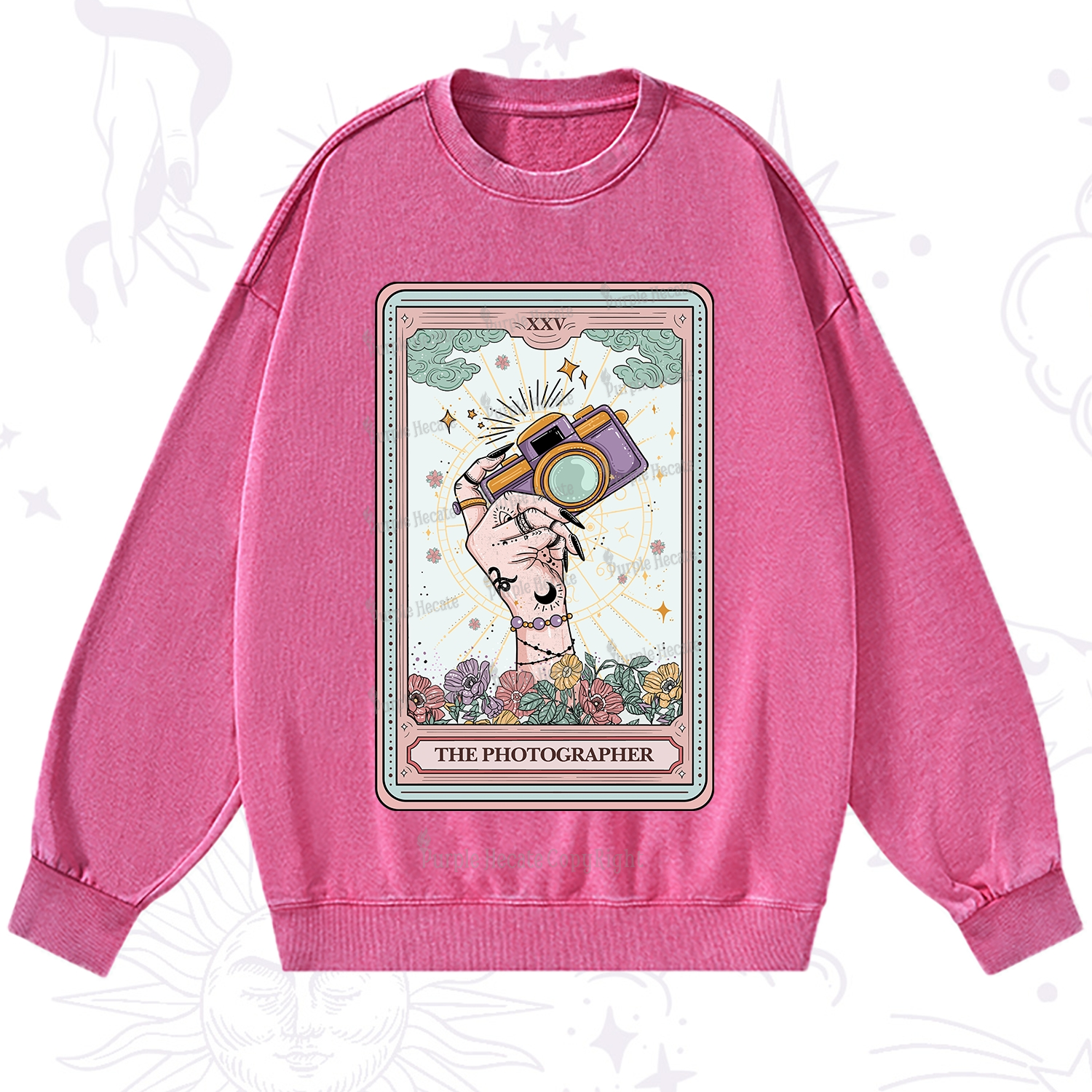 Purplehecate The Photographer Tarot Card Washed Sweatshirt
