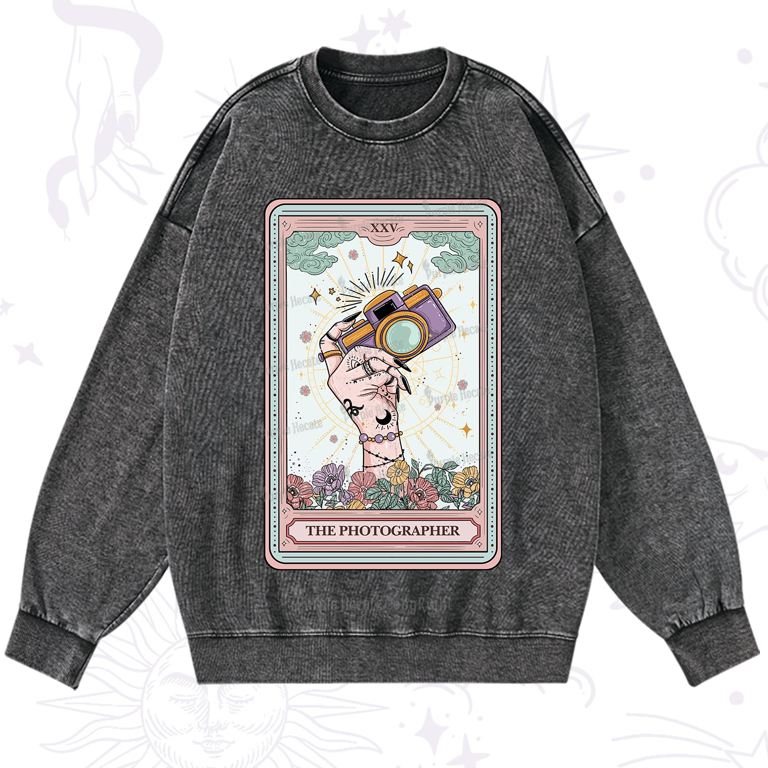 Purplehecate The Photographer Tarot Card Washed Sweatshirt