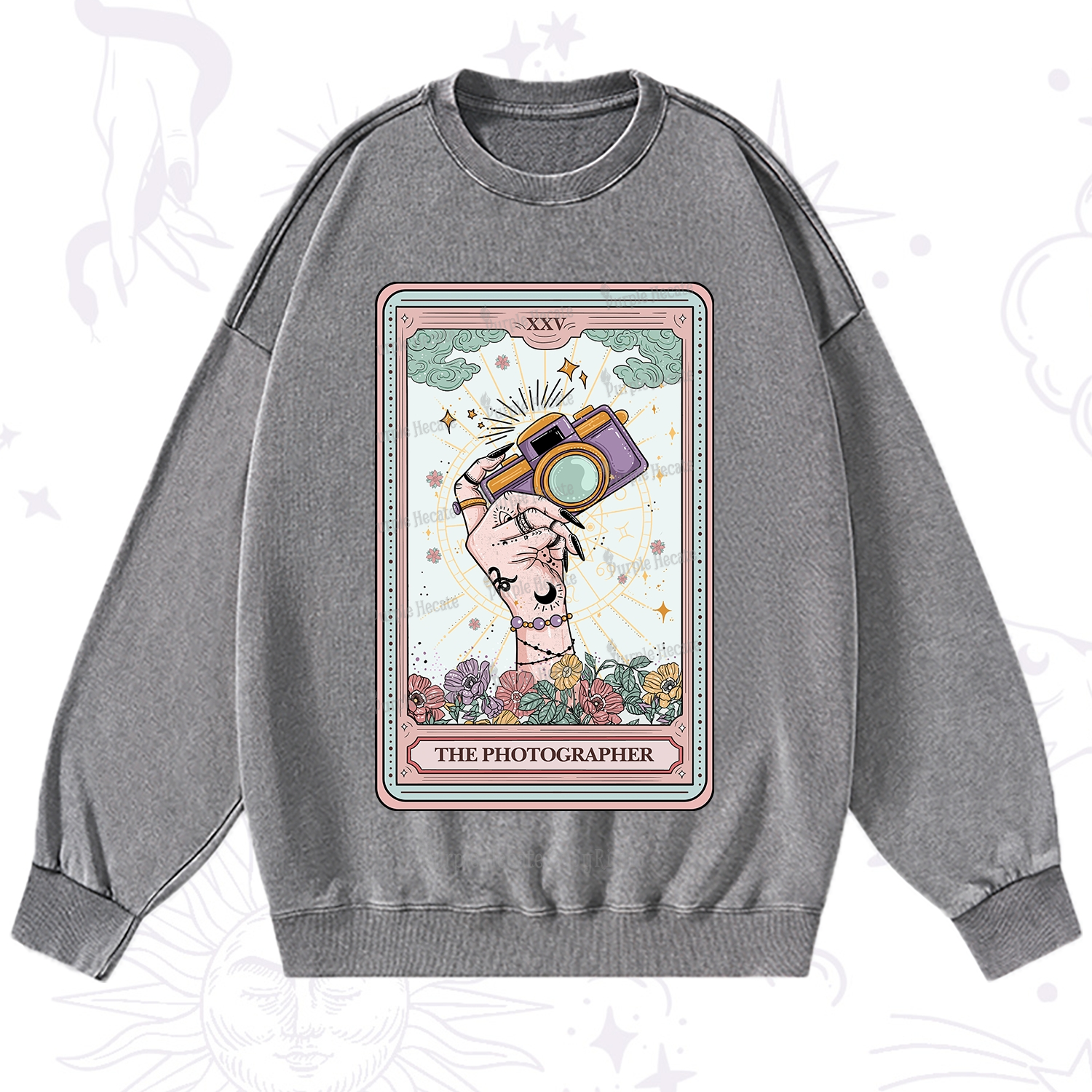 Purplehecate The Photographer Tarot Card Washed Sweatshirt