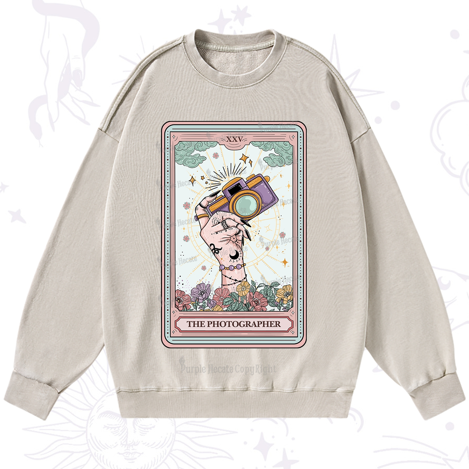 Purplehecate The Photographer Tarot Card Washed Sweatshirt