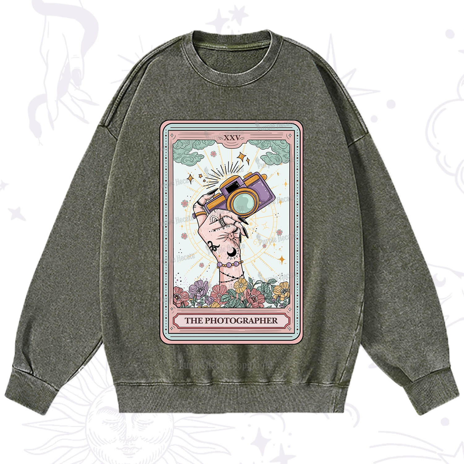 Purplehecate The Photographer Tarot Card Washed Sweatshirt
