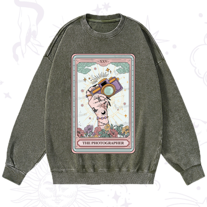 Purplehecate The Photographer Tarot Card Washed Sweatshirt
