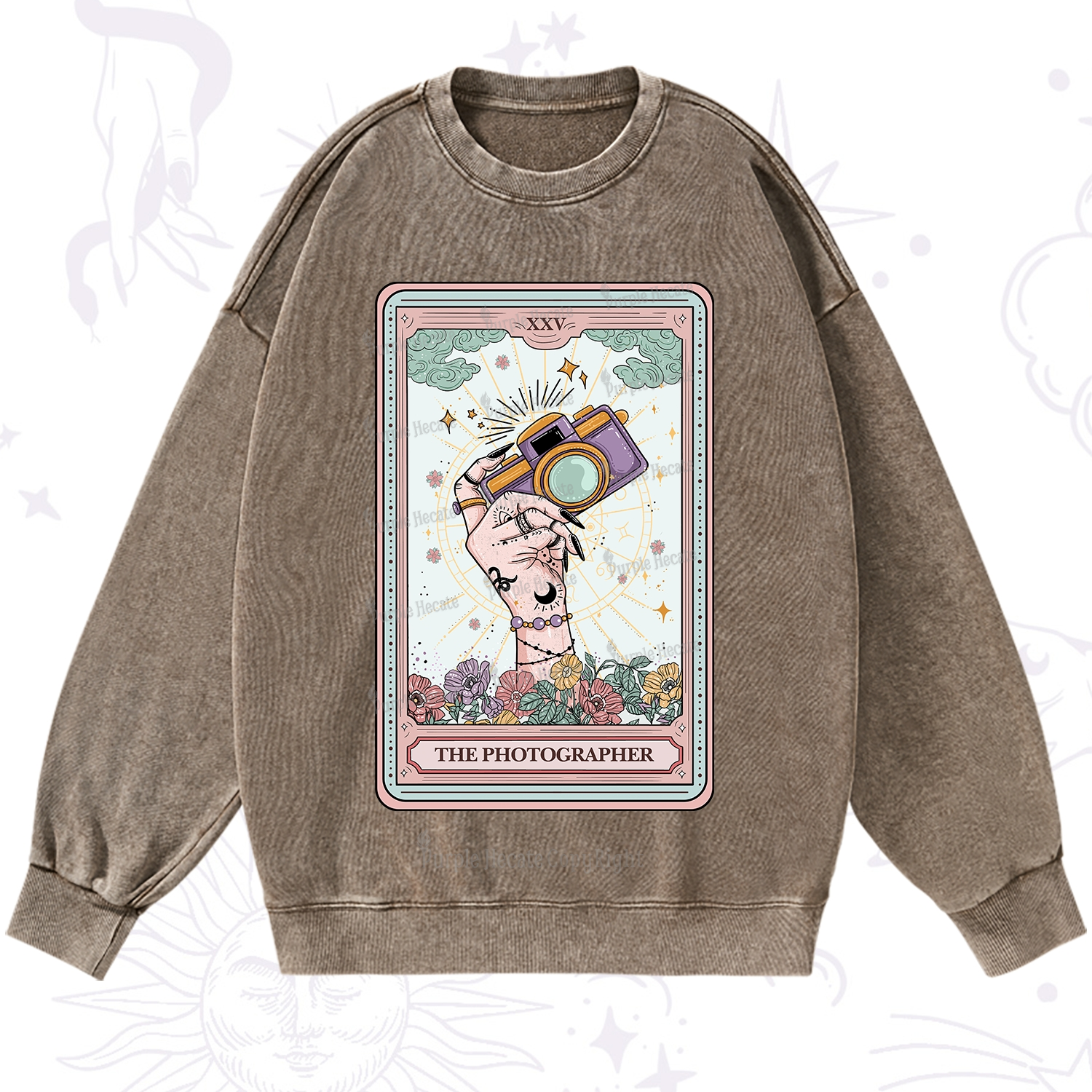 Purplehecate The Photographer Tarot Card Washed Sweatshirt