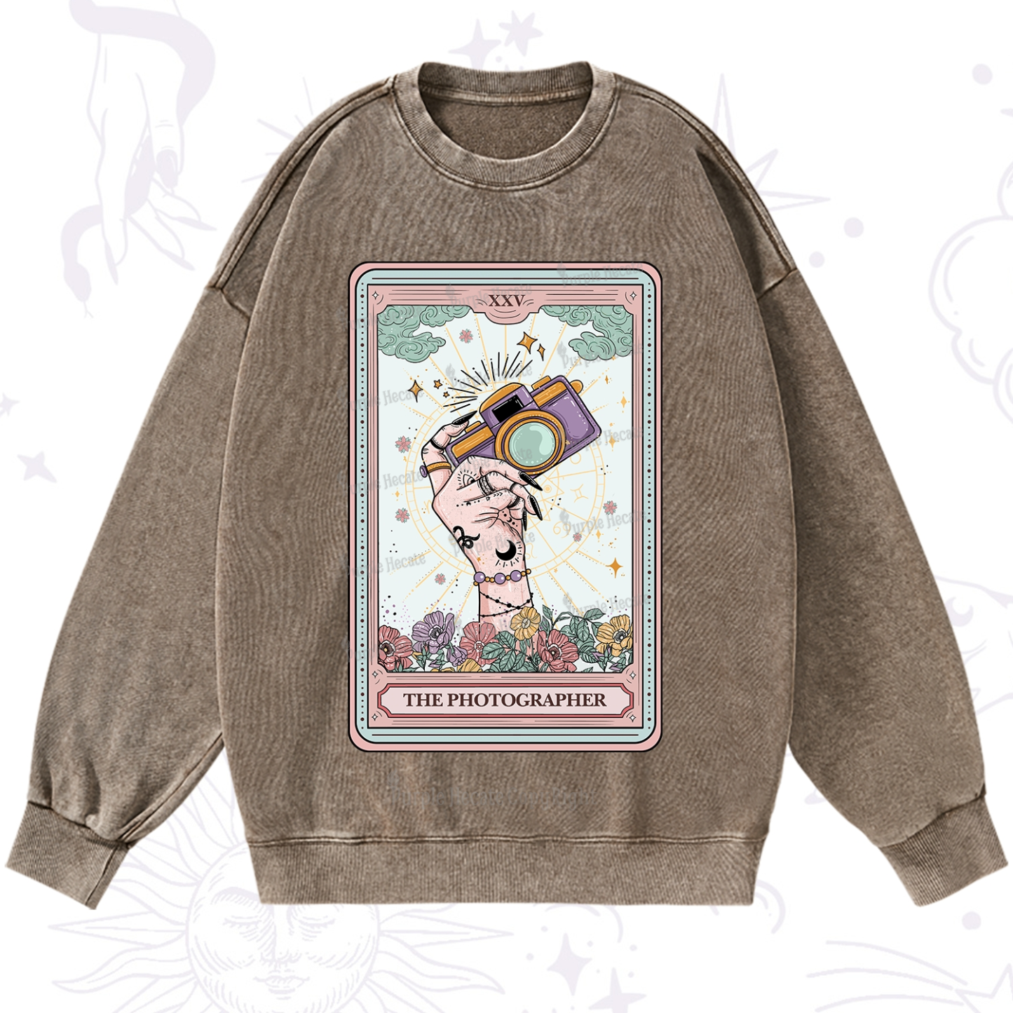 Purplehecate The Photographer Tarot Card Washed Sweatshirt