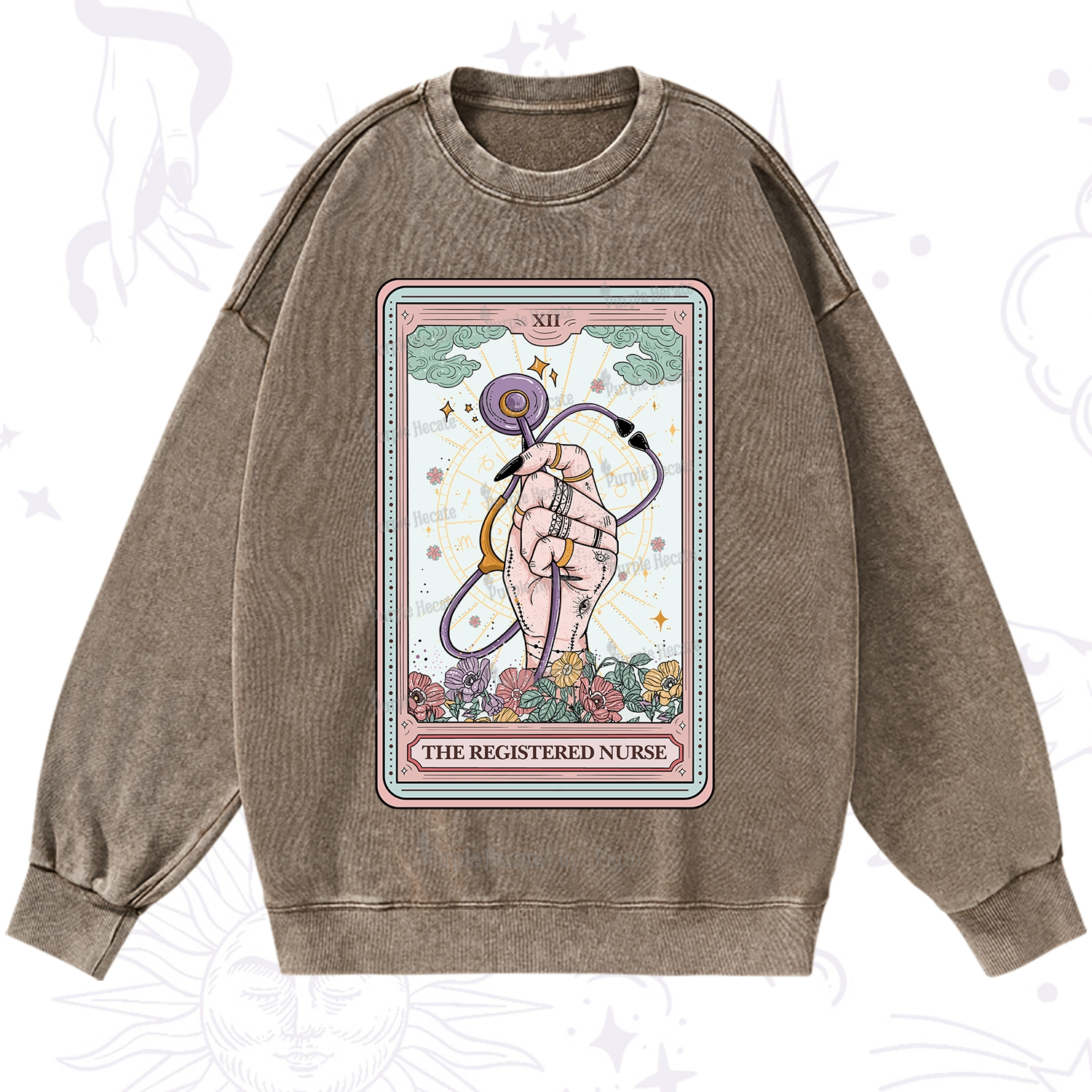 Purplehecate The Registered Nurse Tarot Card Washed Sweatshirt