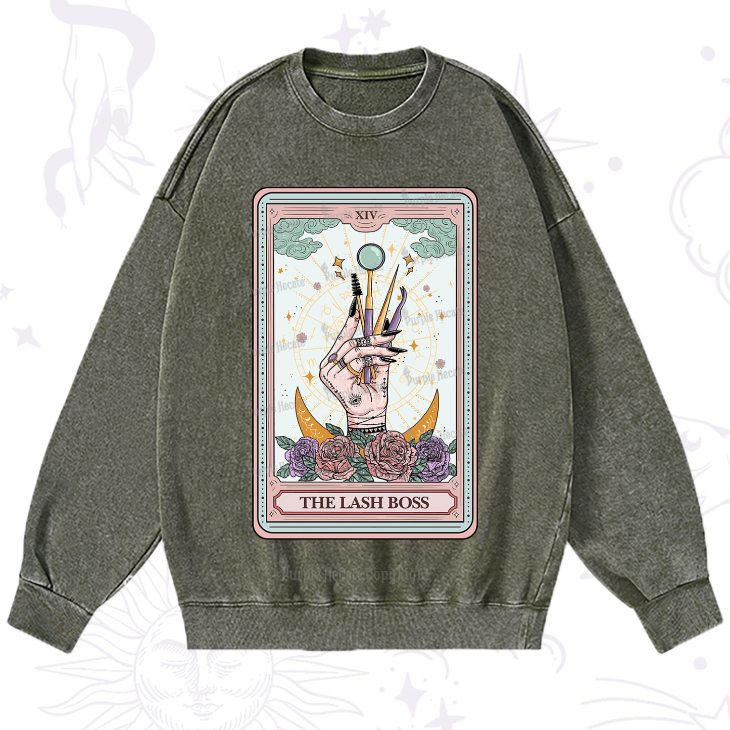 Purplehecate The Lash Boss Tarot Card Washed Sweatshirt