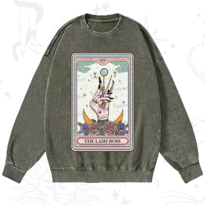 Purplehecate The Lash Boss Tarot Card Washed Sweatshirt