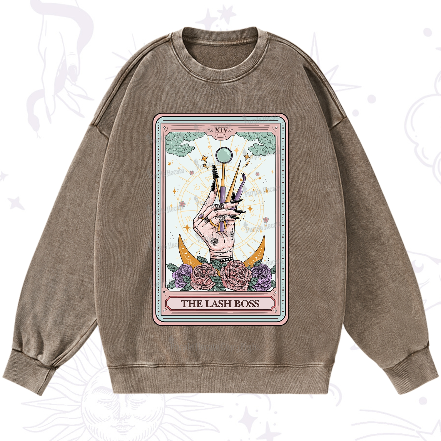 Purplehecate The Lash Boss Tarot Card Washed Sweatshirt