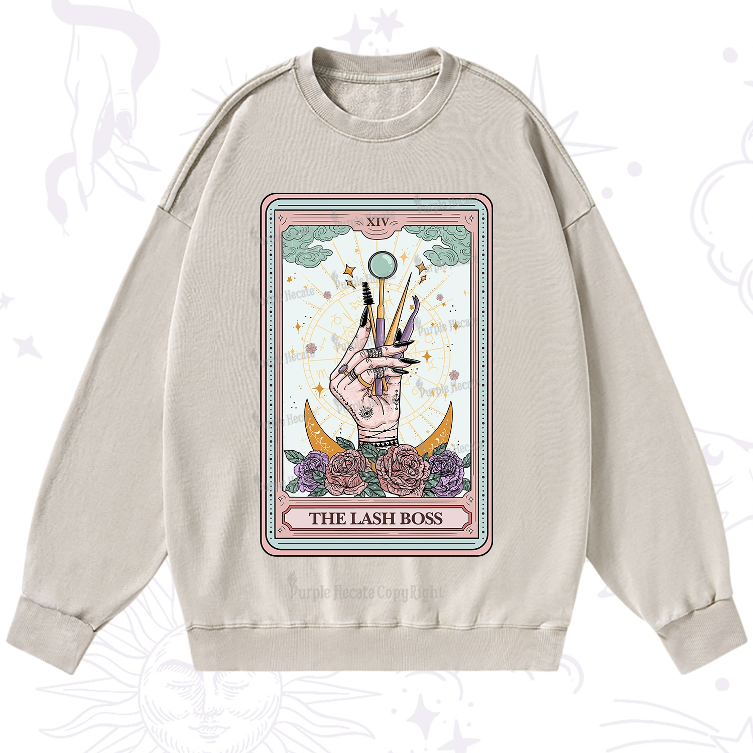 Purplehecate The Lash Boss Tarot Card Washed Sweatshirt