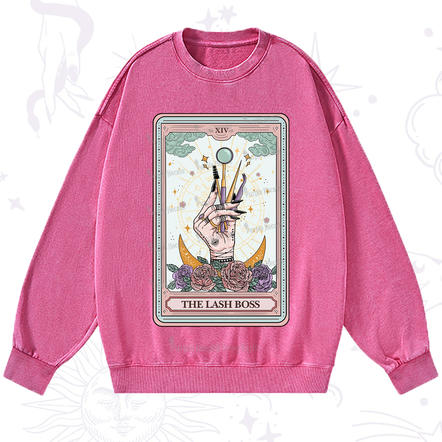 Purplehecate The Lash Boss Tarot Card Washed Sweatshirt