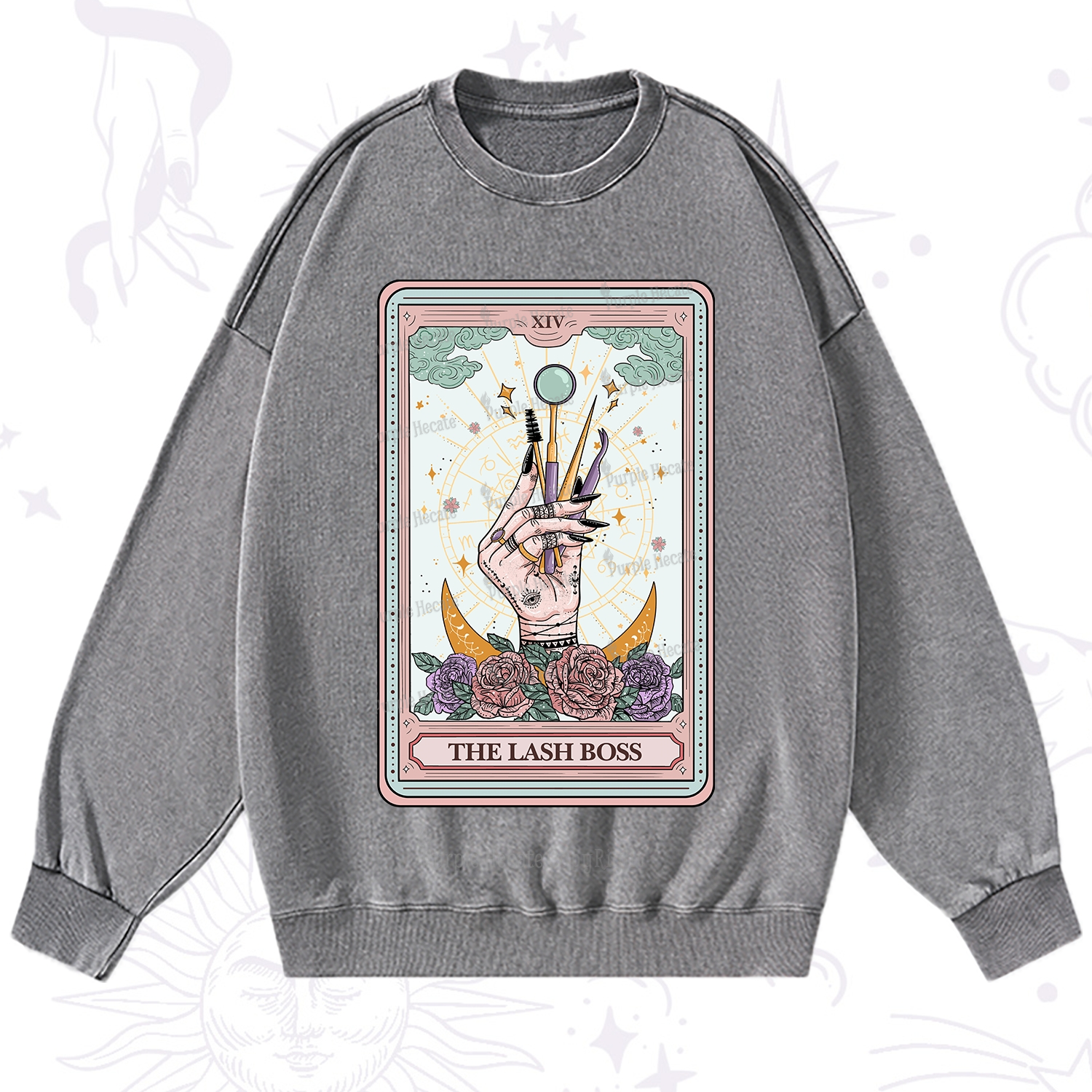 Purplehecate The Lash Boss Tarot Card Washed Sweatshirt