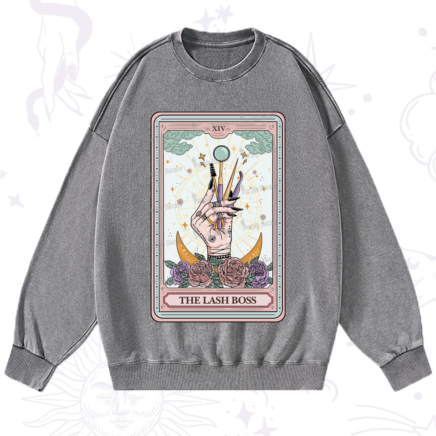 Purplehecate The Lash Boss Tarot Card Washed Sweatshirt