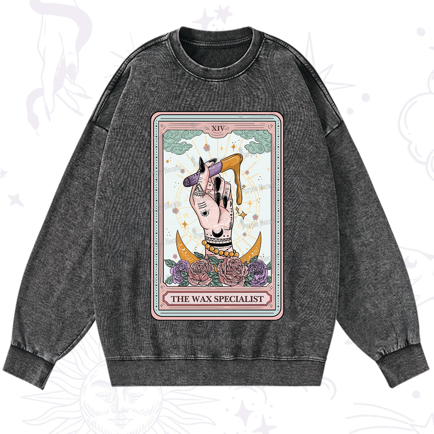 Purplehecate The Wax Specialist Tarot Card Washed Sweatshirt