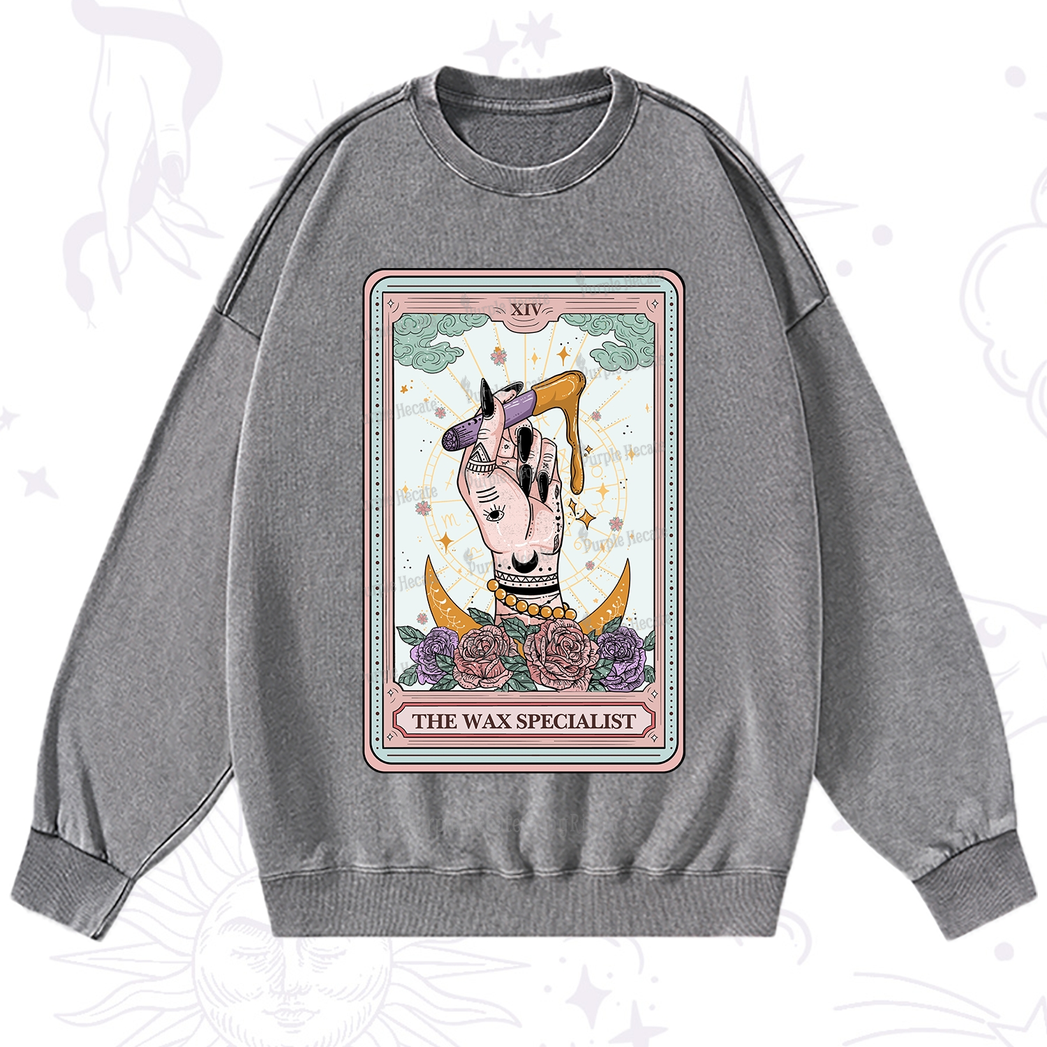 Purplehecate The Wax Specialist Tarot Card Washed Sweatshirt