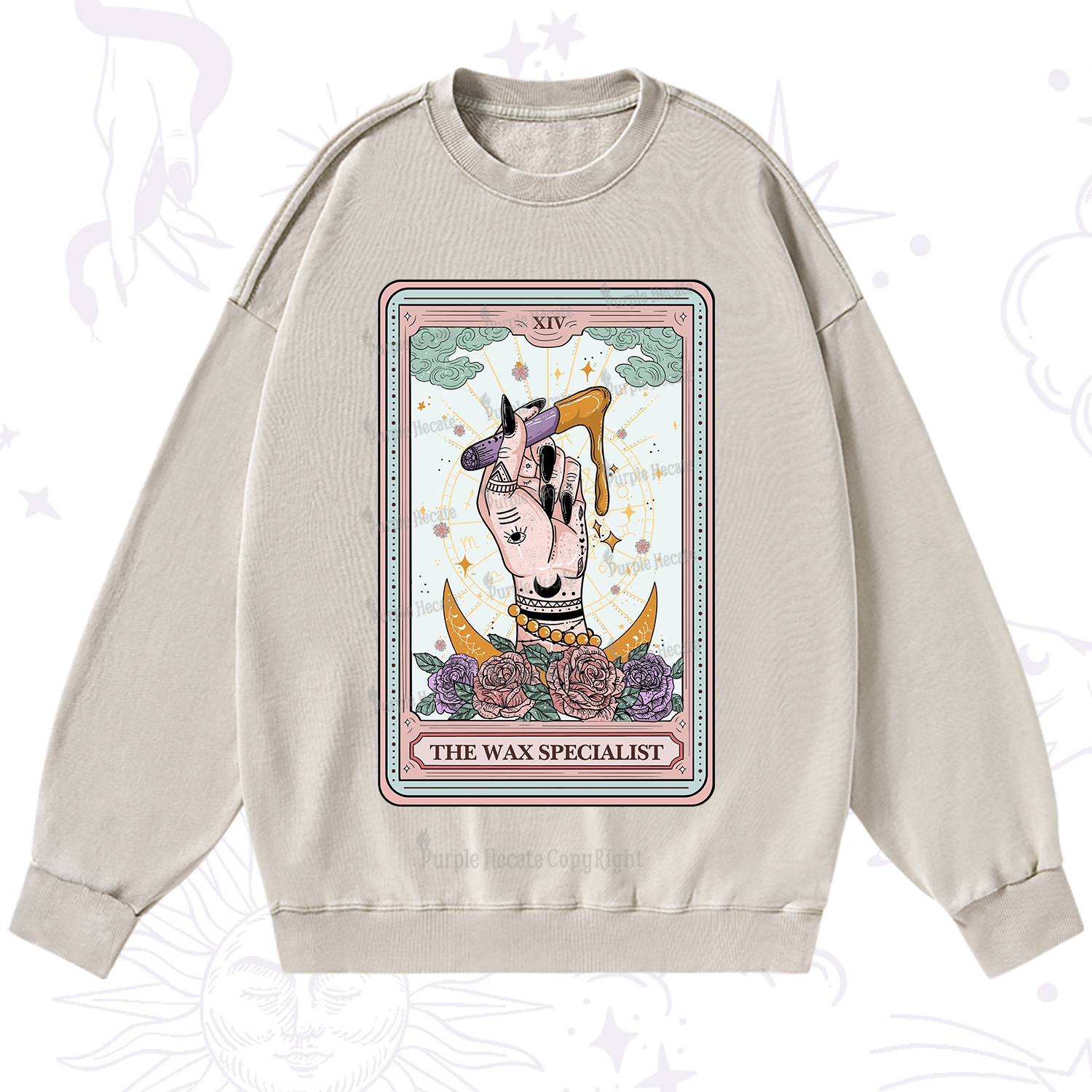 Purplehecate The Wax Specialist Tarot Card Washed Sweatshirt