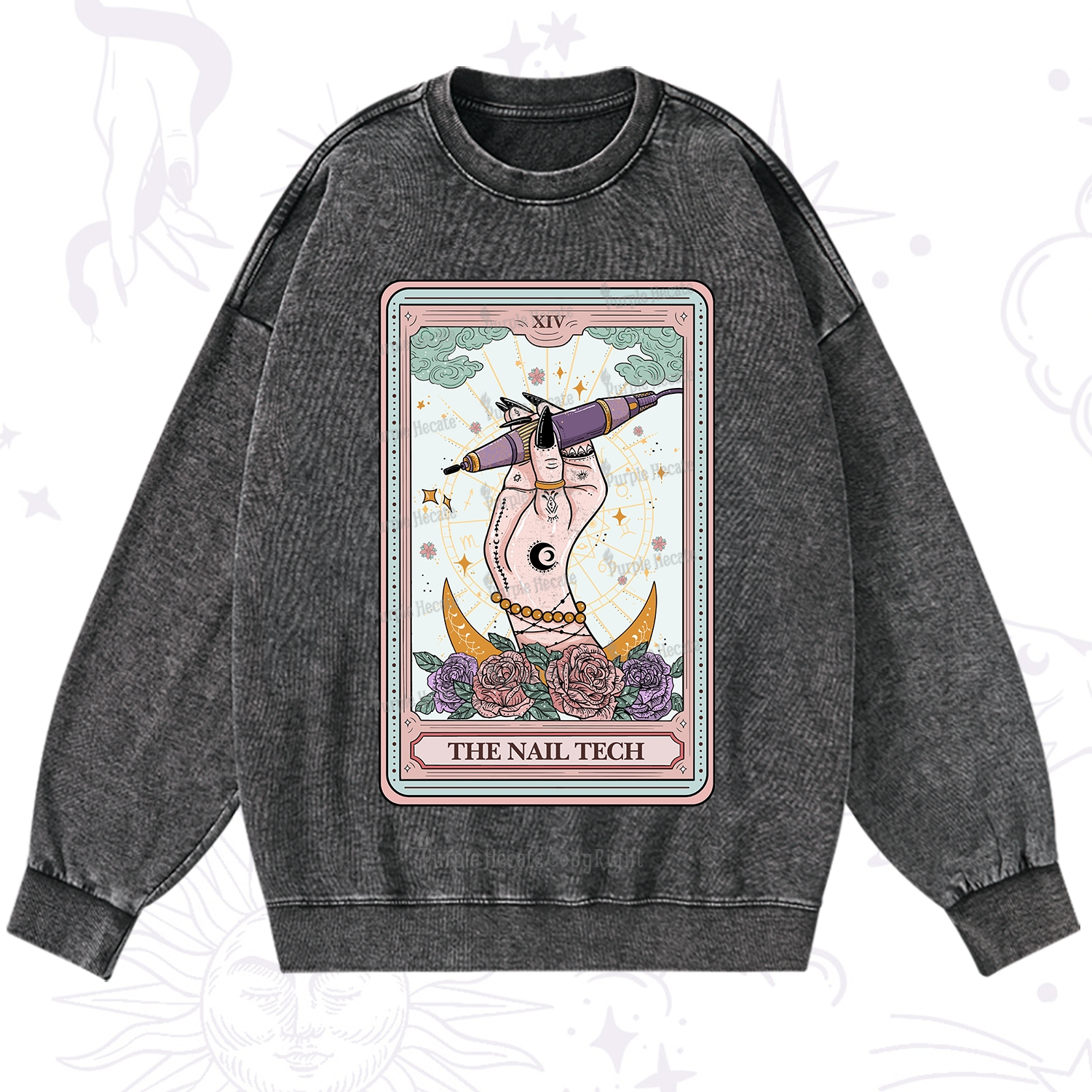 Purplehecate The Nail Tech Tarot Card Washed Sweatshirt