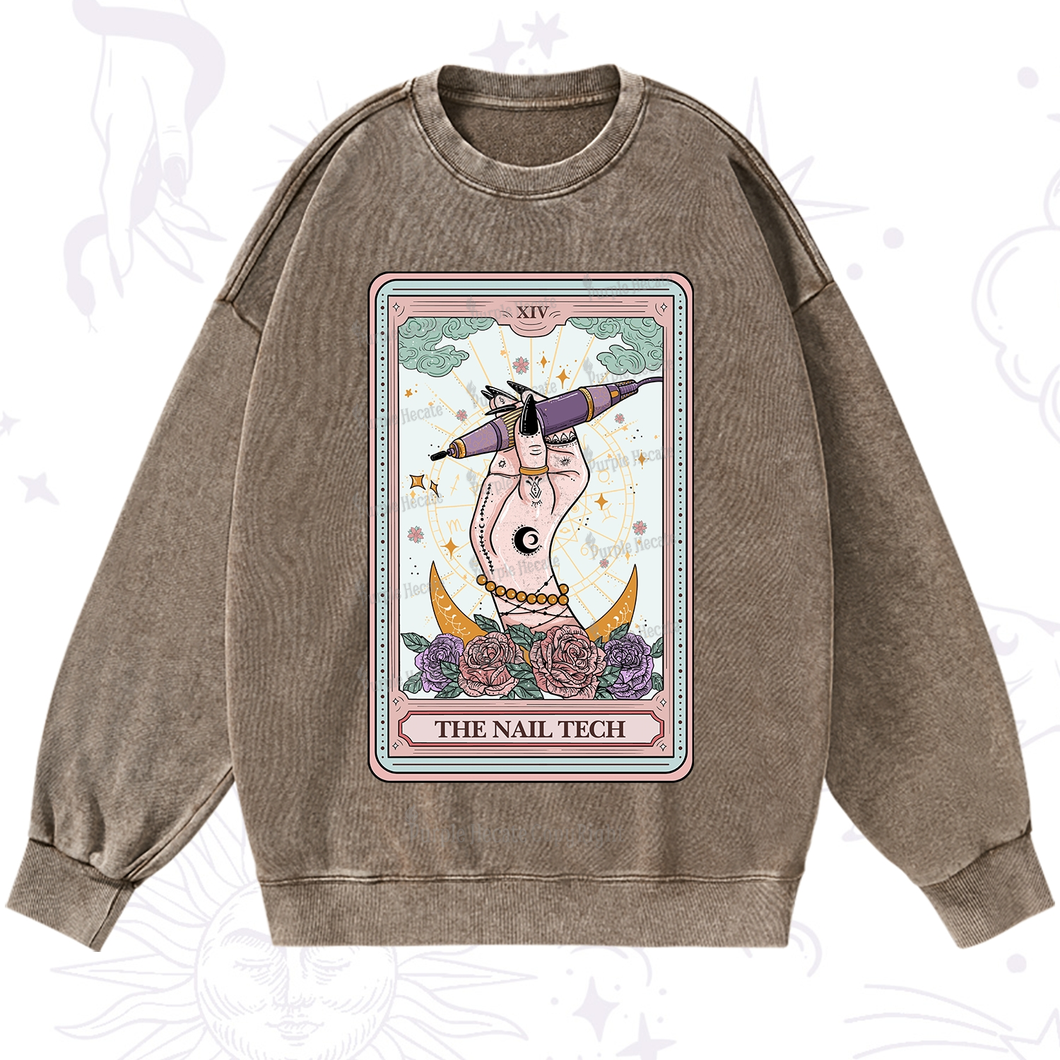 Purplehecate The Nail Tech Tarot Card Washed Sweatshirt