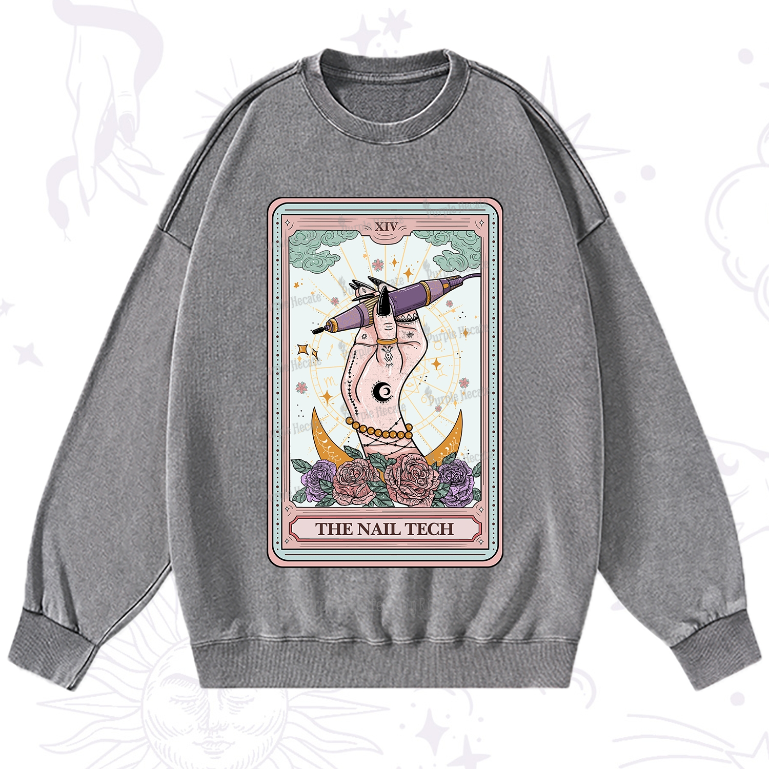 Purplehecate The Nail Tech Tarot Card Washed Sweatshirt