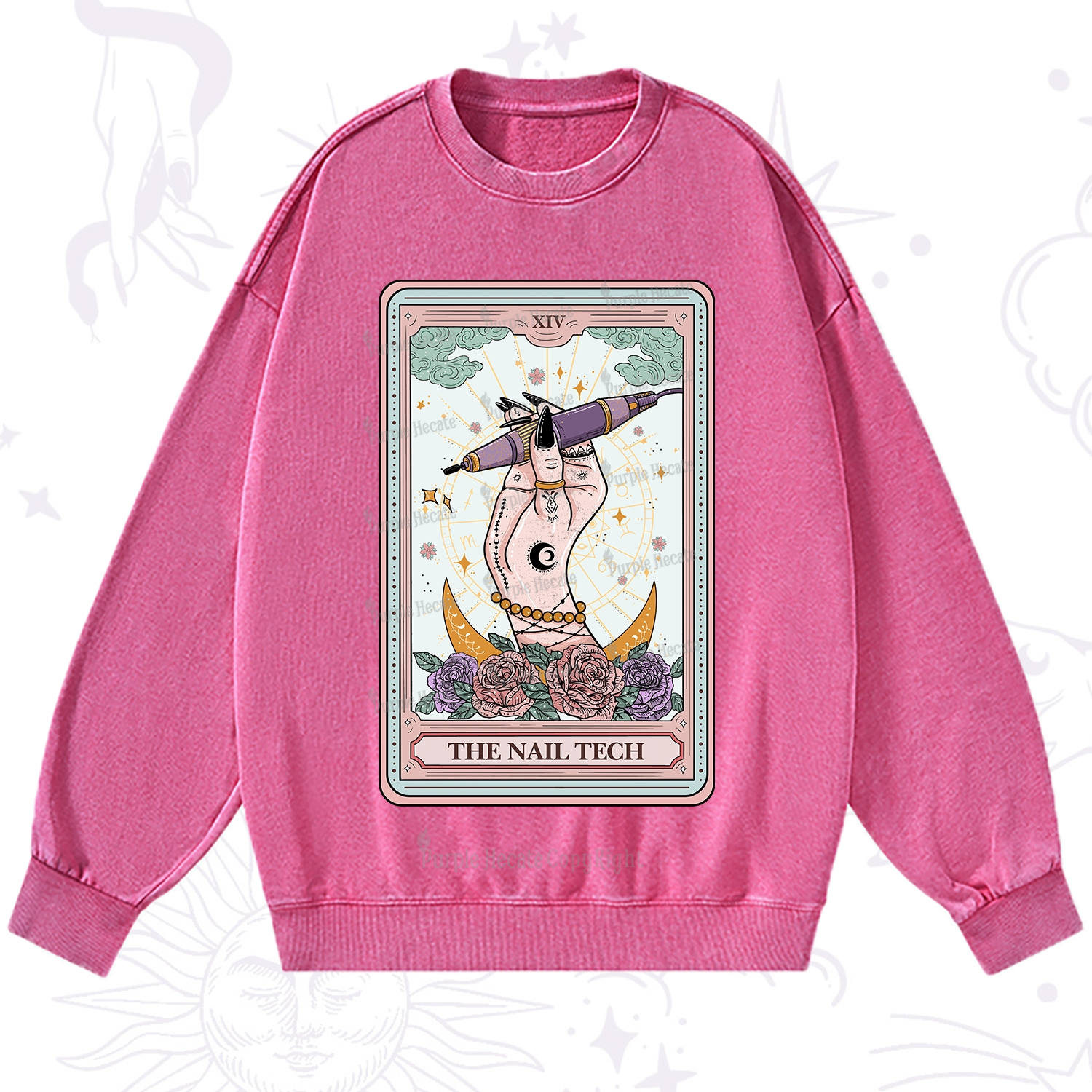 Purplehecate The Nail Tech Tarot Card Washed Sweatshirt
