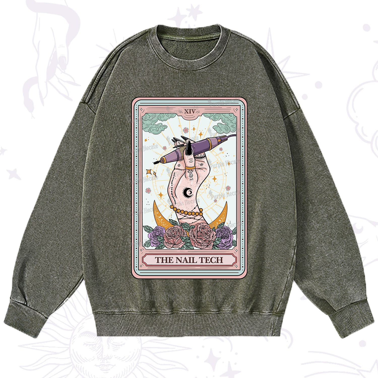 Purplehecate The Nail Tech Tarot Card Washed Sweatshirt