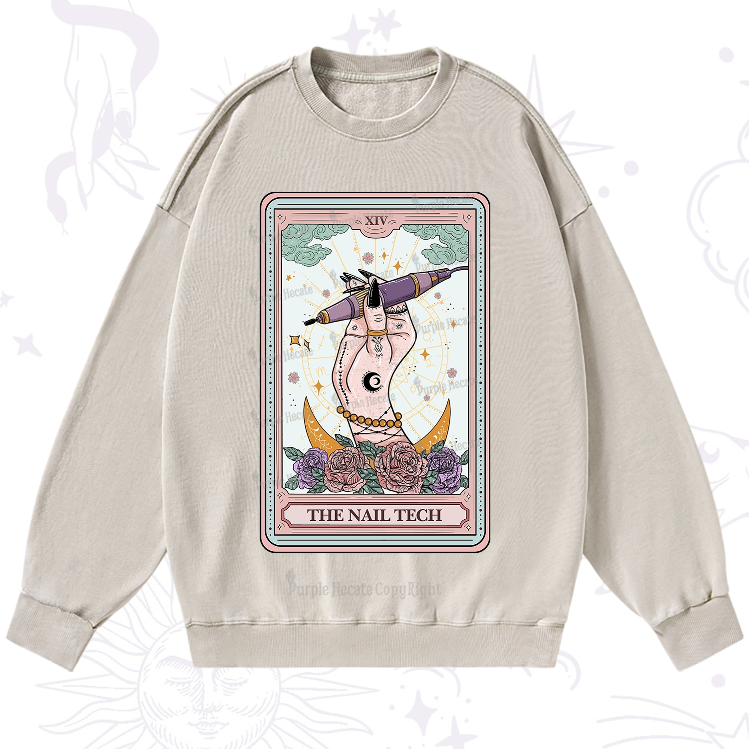 Purplehecate The Nail Tech Tarot Card Washed Sweatshirt
