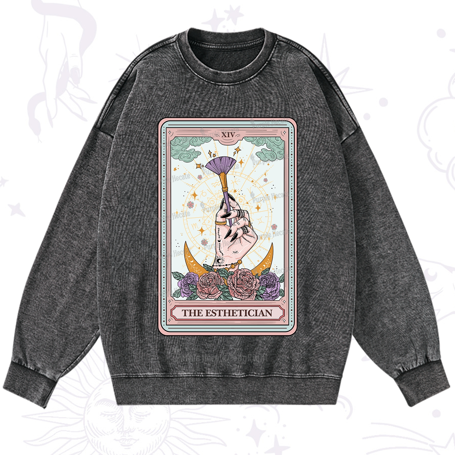 Purplehecate The Esthetician Tarot Card Washed Sweatshirt