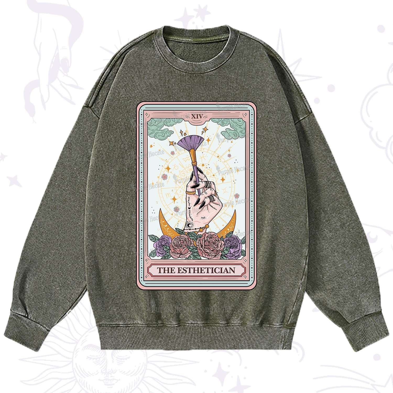 Purplehecate The Esthetician Tarot Card Washed Sweatshirt